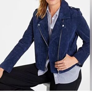 On 34th Women's Blue Suede Leather Jacket Medium Macy’s NEW originally $275